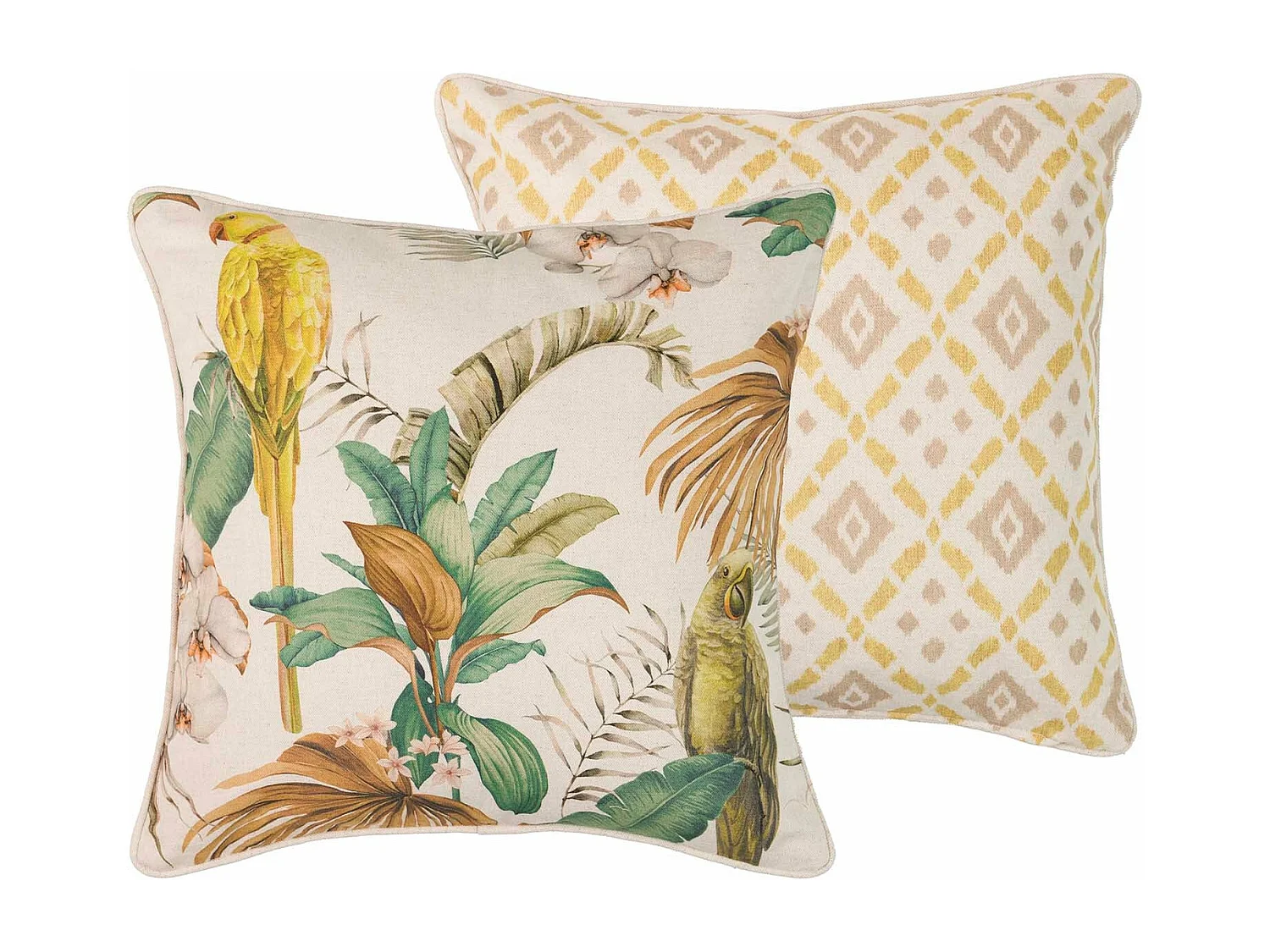 Cojín Lino Loros Amarillos 45x13x45 Cm