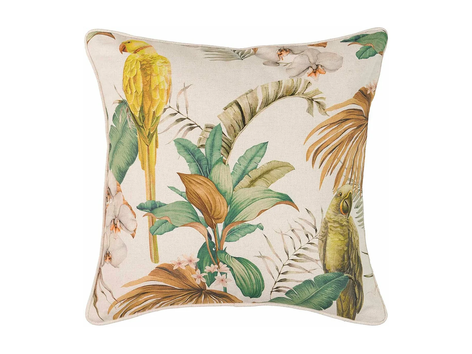 Cojín Lino Loros Amarillos 45x13x45 Cm