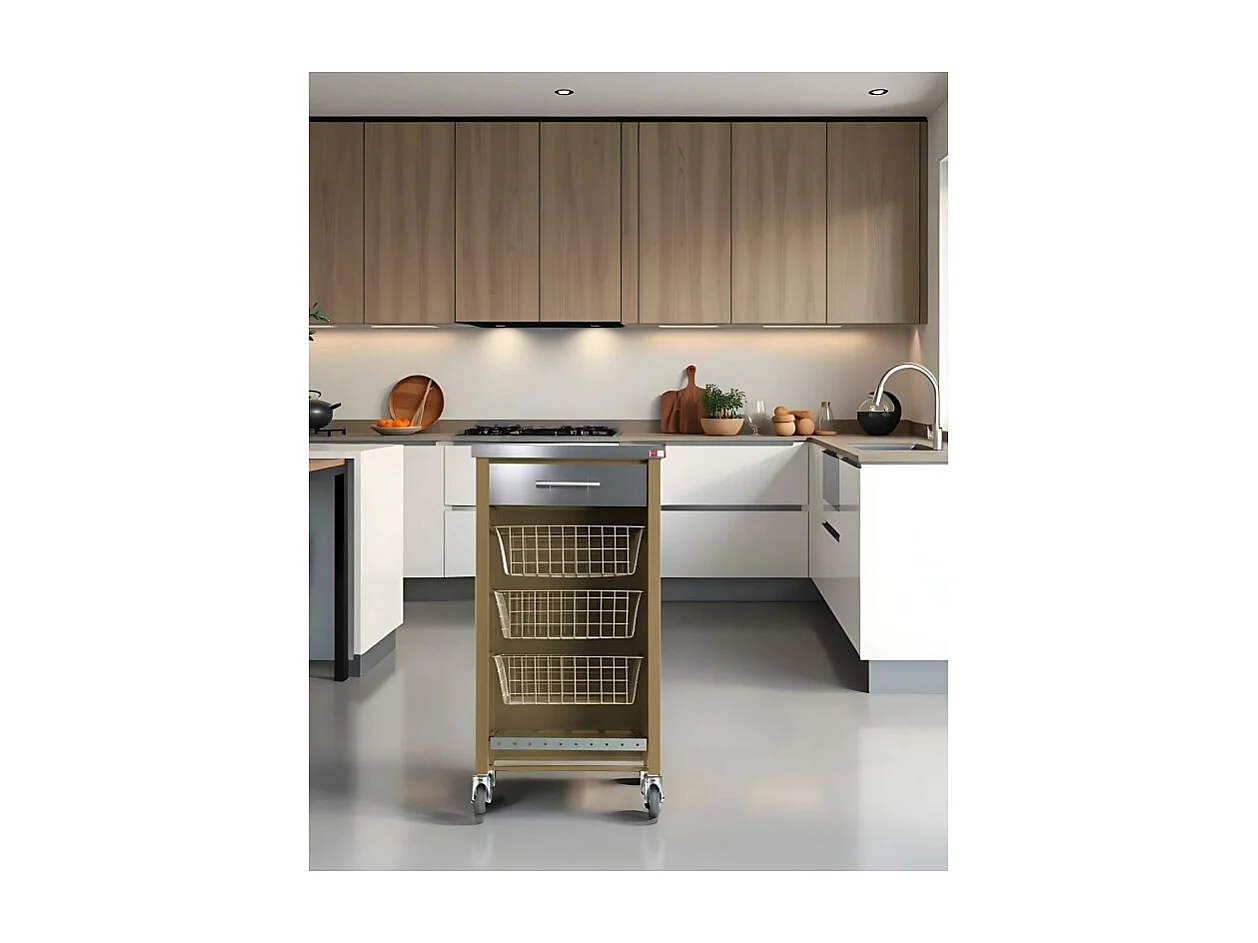 Carrello da cucina su ruote con piano in acciaio inox - Colore Sabbia, Acciaio inox  -  93*48*34cm - CHELSEA