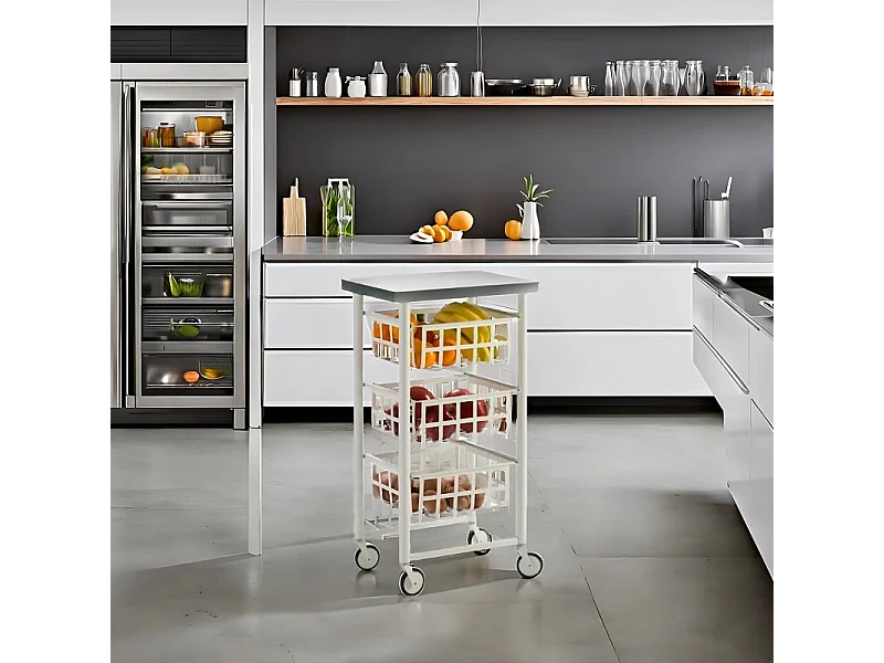 Küchenwagen mit Rollen, Arbeitsplatte aus Edelstahl -weiß, Edelstahl - 85*45*32 cm – FIFTY FIFTY