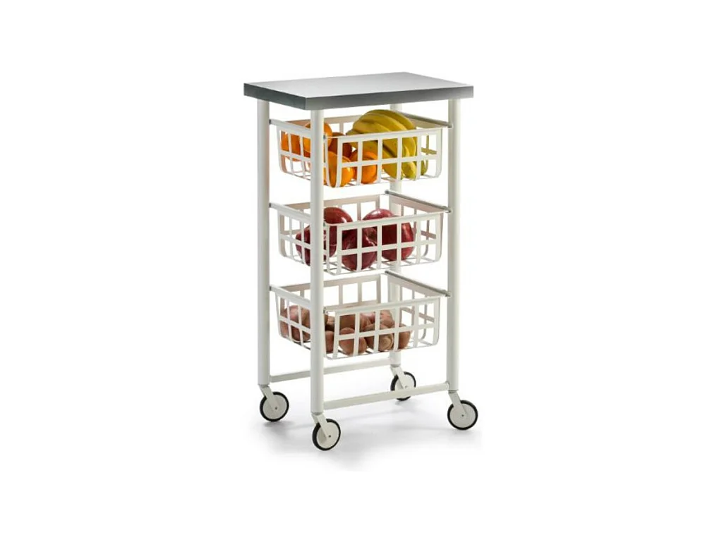 Chariot de cuisine à roulettes, plan de travail en inox - blanc, inox - 85*45*32 cm - FIFTY FIFTY