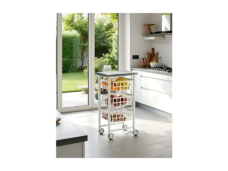 Küchenwagen mit Rollen, Arbeitsplatte aus Edelstahl -weiß, Edelstahl - 85*45*32 cm – FIFTY FIFTY