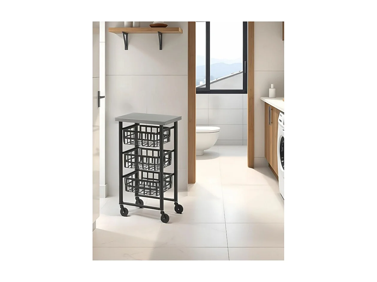 Küchenwagen mit Rollen, Arbeitsplatte aus Edelstahl - Schwarz, Edelstahl - 85*45*32 cm – FIFTY FIFTY