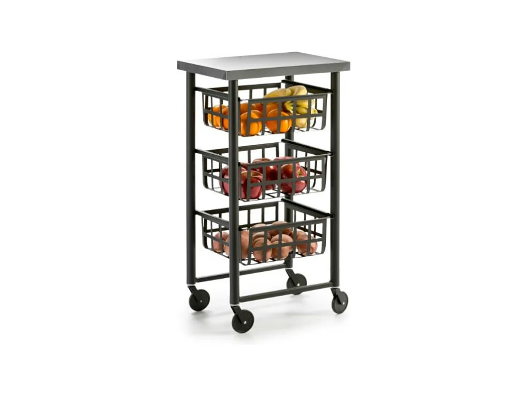 Chariot de cuisine à roulettes, Plan de travail en inox - Noir, Inox - 85*45*32 cm - FIFTY FIFTY