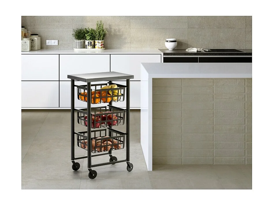 Küchenwagen mit Rollen, Arbeitsplatte aus Edelstahl - Schwarz, Edelstahl - 85*45*32 cm – FIFTY FIFTY