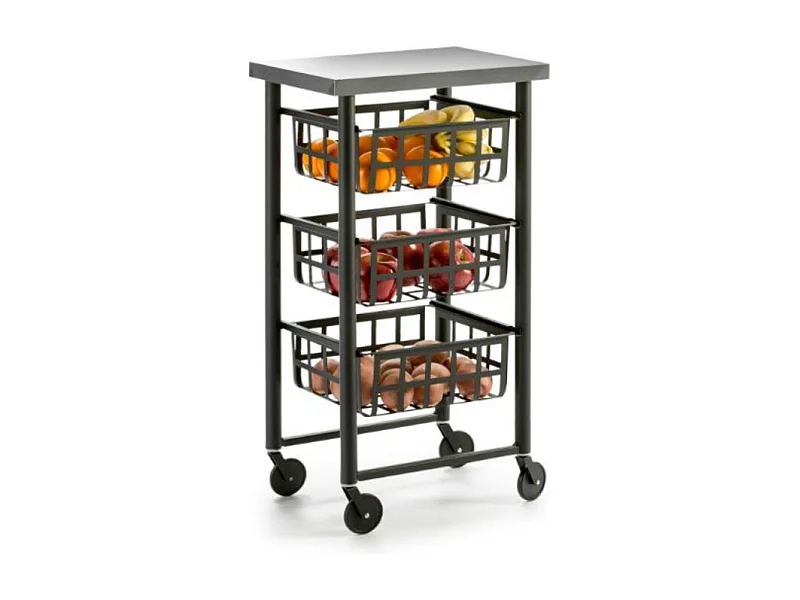 Carrello da cucina con rotelle, piano di lavoro in acciaio inox - Nero, Acciaio inox - 85*45*32 cm - FIFTY FIFTY