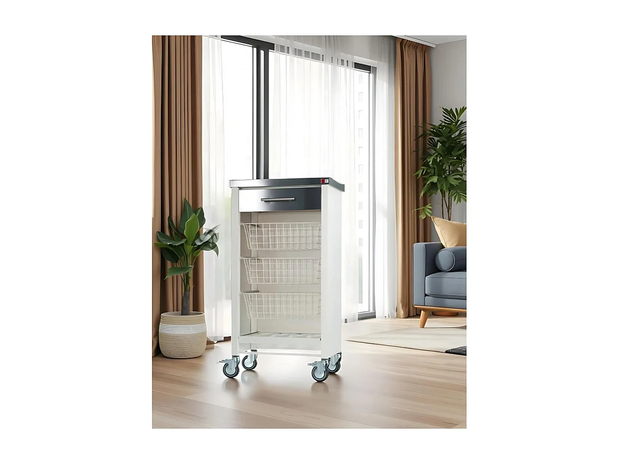 Desserte de cuisine plateau supérieur en Acier Inoxydable - Blanc, Inox  -  93*48*34cm - CHELSEA