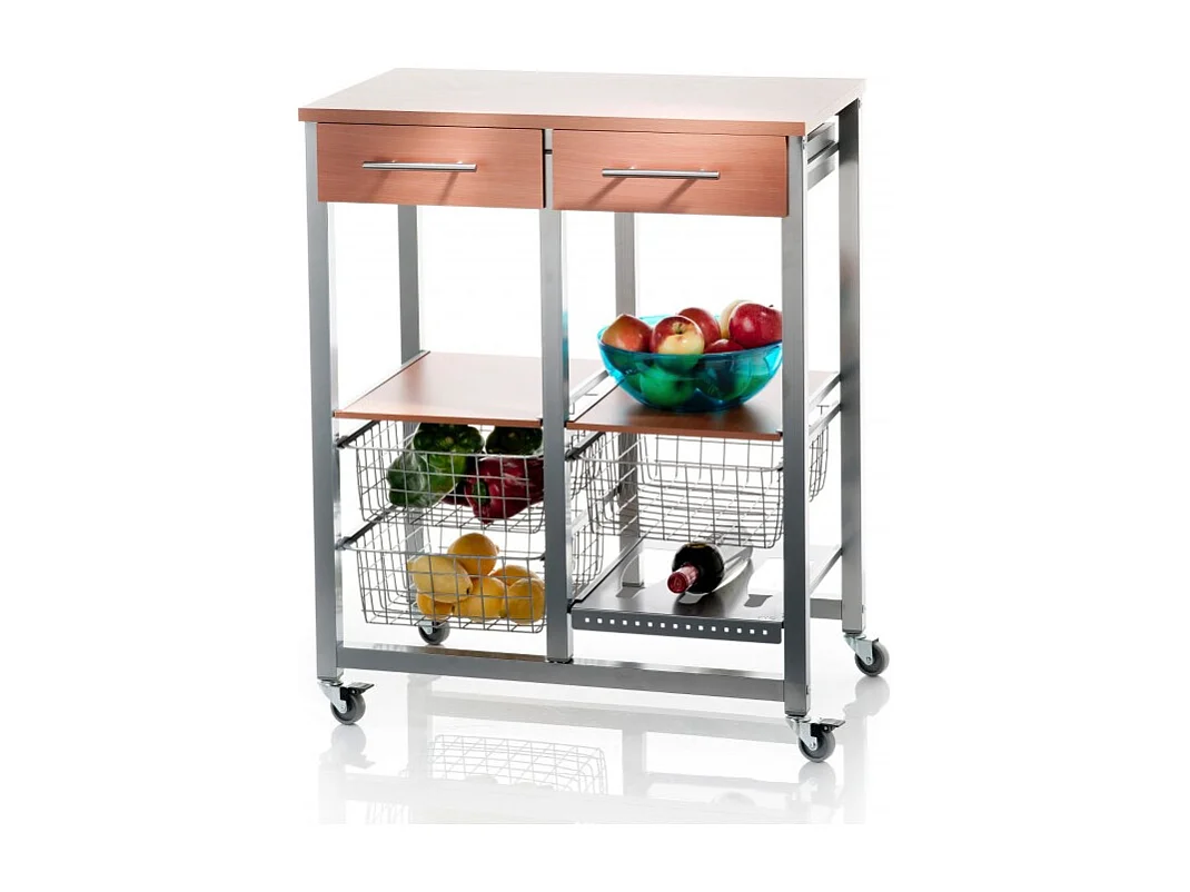 Chariot de cuisine avec tiroirs - Argenté, Cerisier- 89*71*43 cm - OSLO