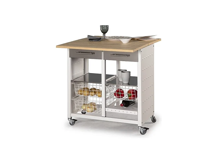 Chariot de cuisine / Table d'appoint - couleur Blanc, Inox, Orme - 84*71*43 cm - EKO