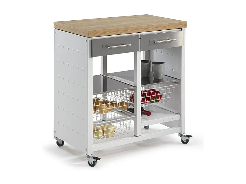 Chariot de cuisine / Table d'appoint - couleur Blanc, Inox, Orme - 84*71*43 cm - EKO