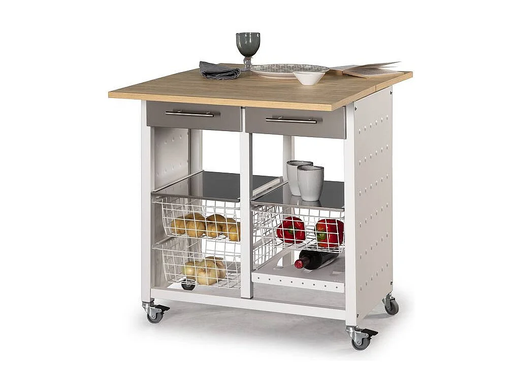 Carrello da cucina / Tavolino - colore Bianco, Acciaio inox, Olmo - 84*71*43 cm - EKO