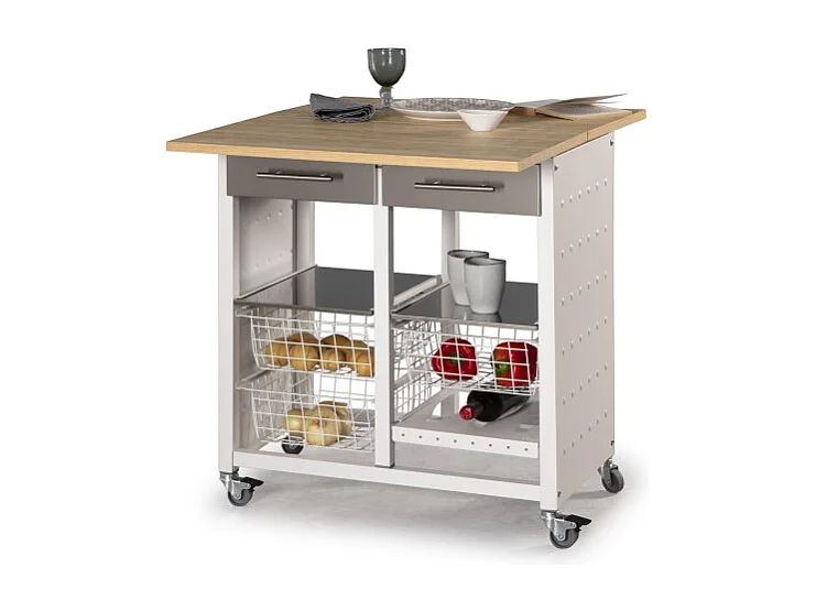 Küchenwagen / Beistelltisch - Farbe Weiß, Edelstahl, Ulme - 84*71*43 cm - EKO