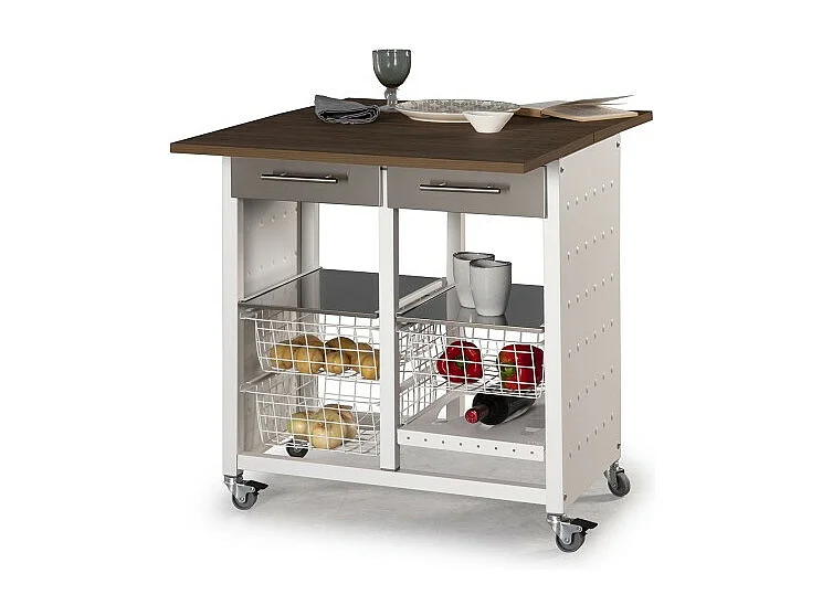 Carrello da cucina / Tavolino - colore Bianco, Acciaio inox, Ciliegio - 84*71*43 cm - EKO