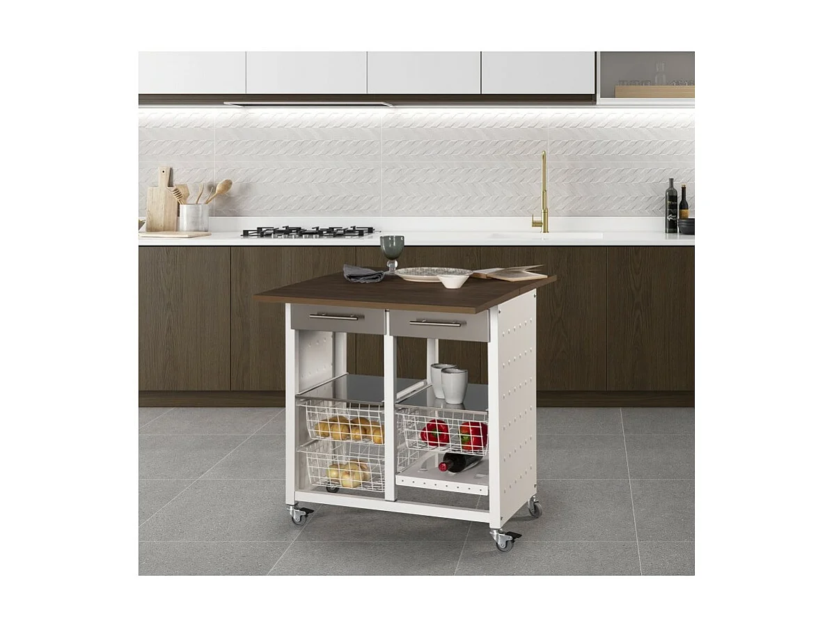 Carrello da cucina / Tavolino - colore Bianco, Acciaio inox, Ciliegio - 84*71*43 cm - EKO