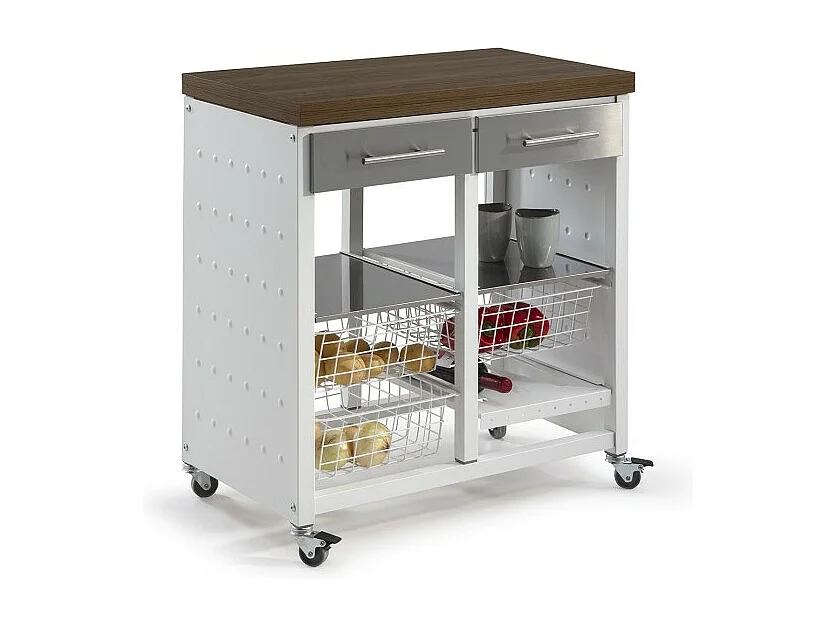 Carrello da cucina / Tavolino - colore Bianco, Acciaio inox, Ciliegio - 84*71*43 cm - EKO