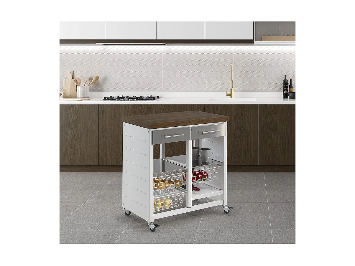 Carrello da cucina / Tavolino - colore Bianco, Acciaio inox, Ciliegio - 84*71*43 cm - EKO