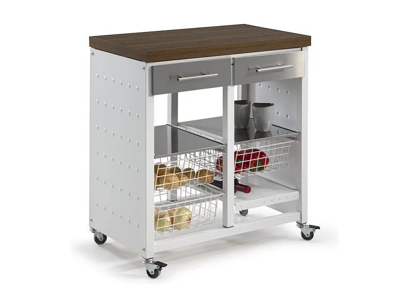 Küchenwagen / Beistelltisch - Farbe Weiß, Edelstahl, Kirschholz - 84*71*43 cm - EKO