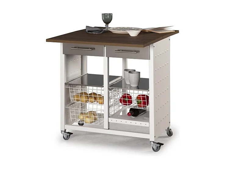 Chariot de cuisine / Table d'appoint - couleur Blanc, Inox, Cerisier - 84*71*43 cm - EKO