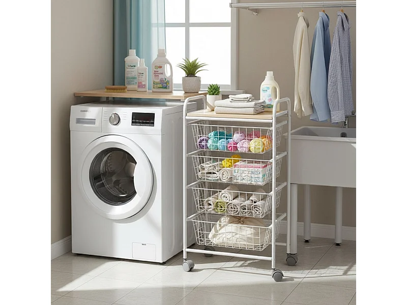 Carrello da cucina, carrello portaoggetti - 4 cestini di grande capacità - Bianco-Beech - 86*44*30 cm - FIESTA