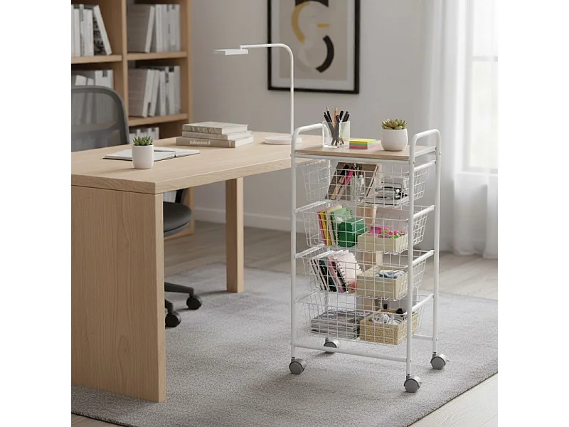 Carrello da cucina, carrello portaoggetti - 4 cestini di grande capacità - Bianco-Beech - 86*44*30 cm - FIESTA