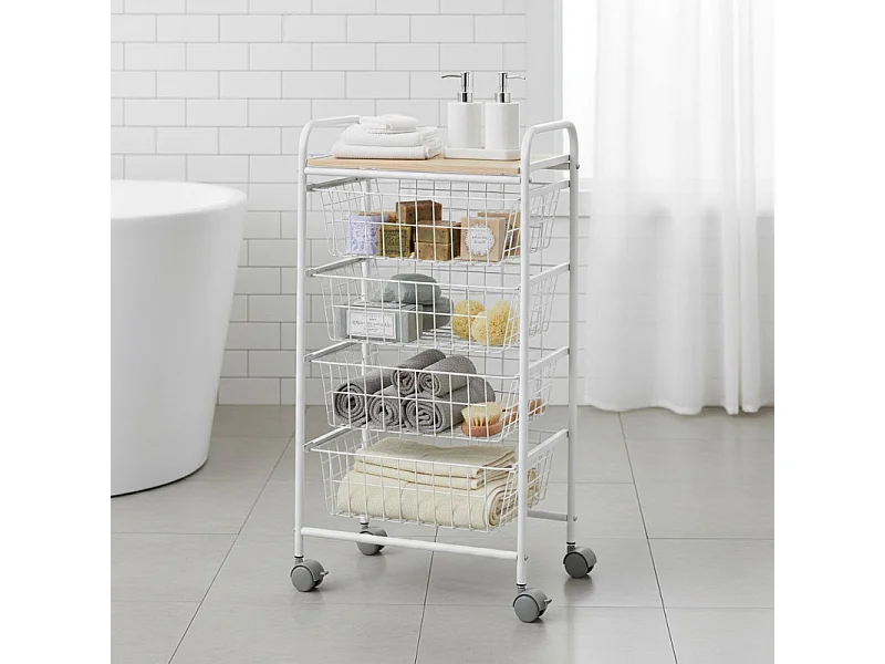 Carrello da cucina, carrello portaoggetti - 4 cestini di grande capacità - Bianco-Beech - 86*44*30 cm - FIESTA