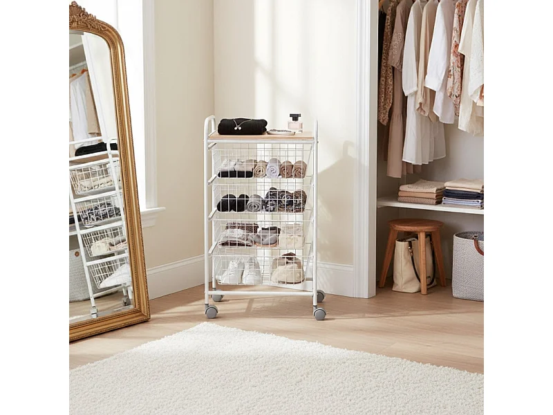 Carrello da cucina, carrello portaoggetti - 4 cestini di grande capacità - Bianco-Beech - 86*44*30 cm - FIESTA