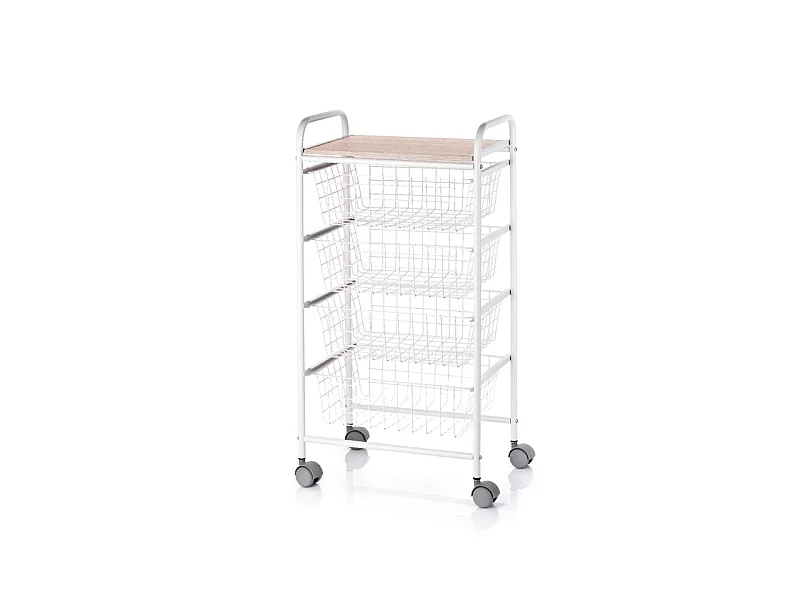 Chariot de cuisine, chariot de rangement - 4 paniers de grande capacité - Hêtre blanc - 86*44*30 cm - FIESTA