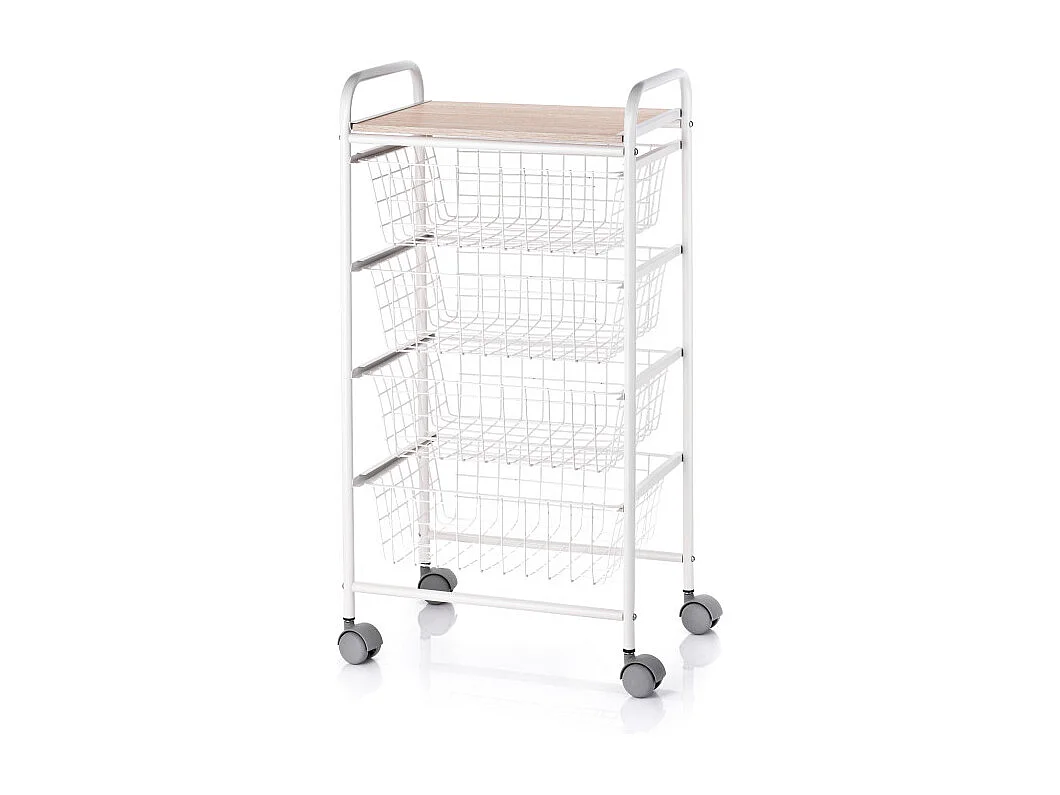 Küchenwagen, Servierwagen Küchenwagen - 4 Großraumkörbe - Weiß-Buche - 86*44*30 cm - FIESTA