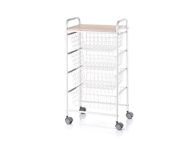 Chariot de cuisine, chariot de rangement - 4 paniers de grande capacité - Hêtre blanc - 86*44*30 cm - FIESTA
