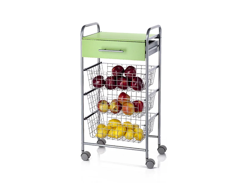 Carrito de cocina, verdulero ALESIA, color aluminio - verde