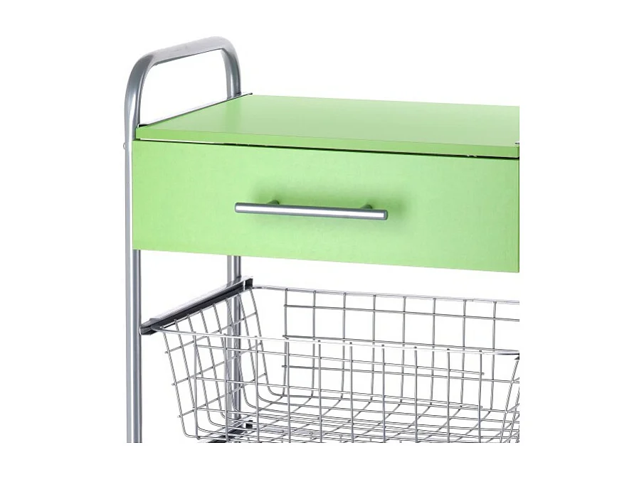 Küchenwagen, Rollwagen 5 Ebenen, Nischenregal mit Rollen - Farbe Aluminium, Grün - 86*44*30 cm - ALESIA