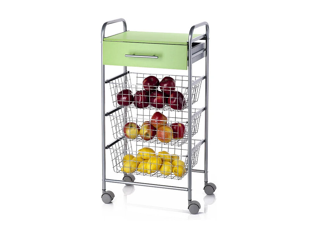 Carrito de cocina ALESIA Pistacho – 3 cestas, cajón y encimera color pistacho