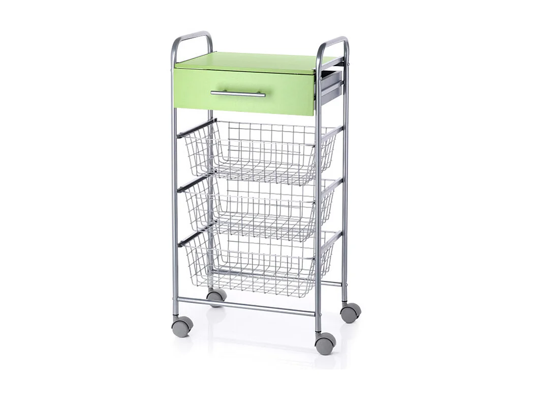 Küchenwagen, Rollwagen 5 Ebenen, Nischenregal mit Rollen - Farbe Aluminium, Grün - 86*44*30 cm - ALESIA