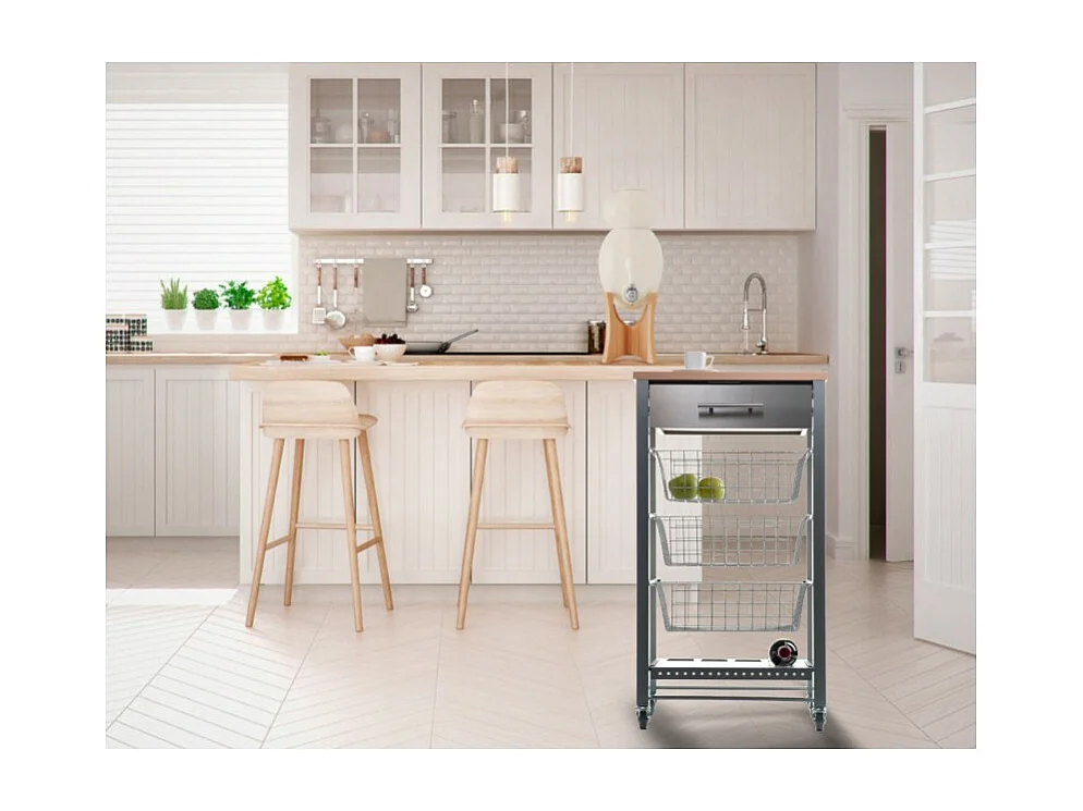 Küchenwagen, Küchentrolley - Grau, Edelstahl, Buche - 88,5*48*33cm. - APRIL