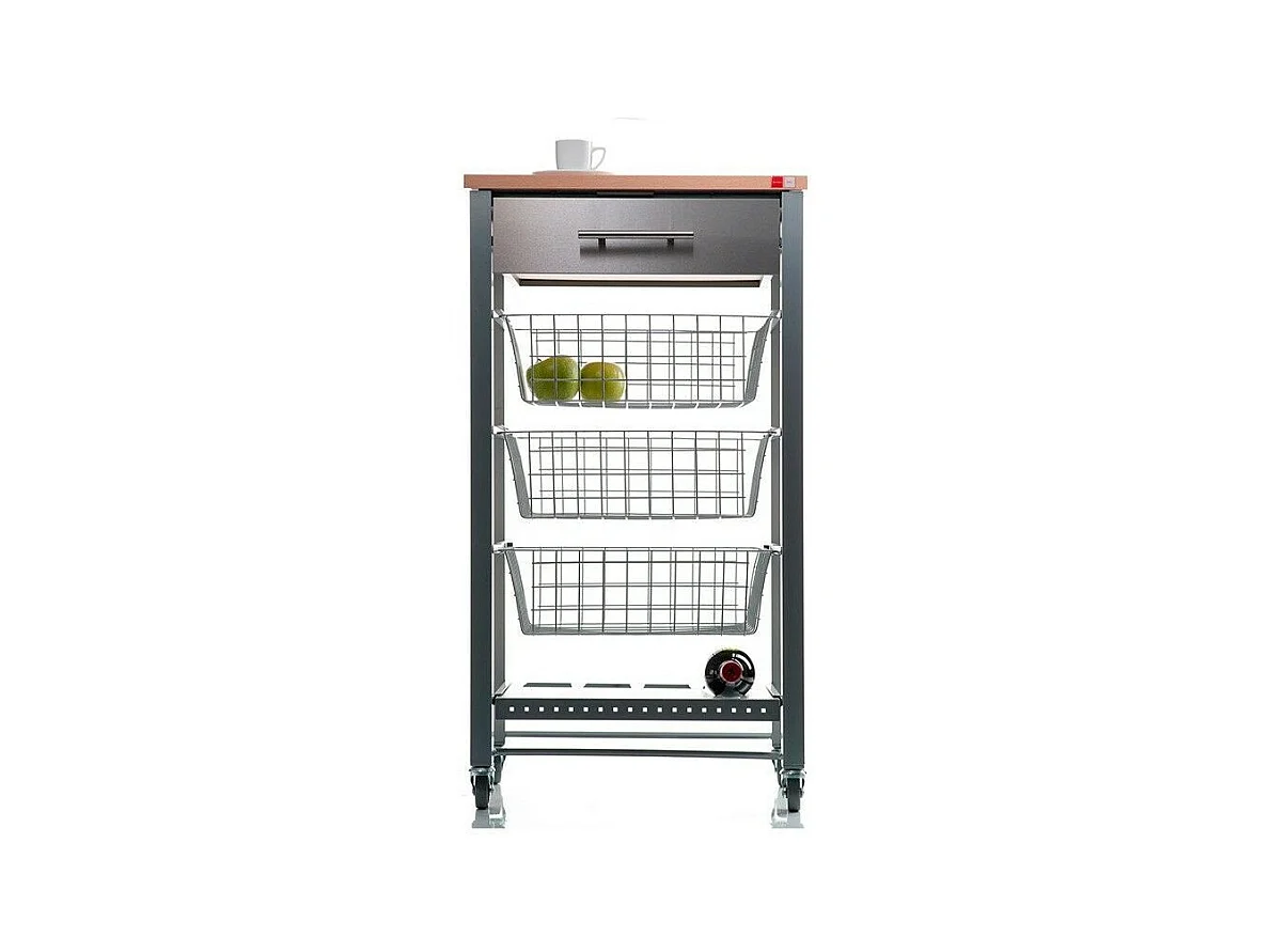 Desserte de cuisine, chariot de cuisine - Gris, Inox, Hêtre - 88,5*48*33cm. - APRIL