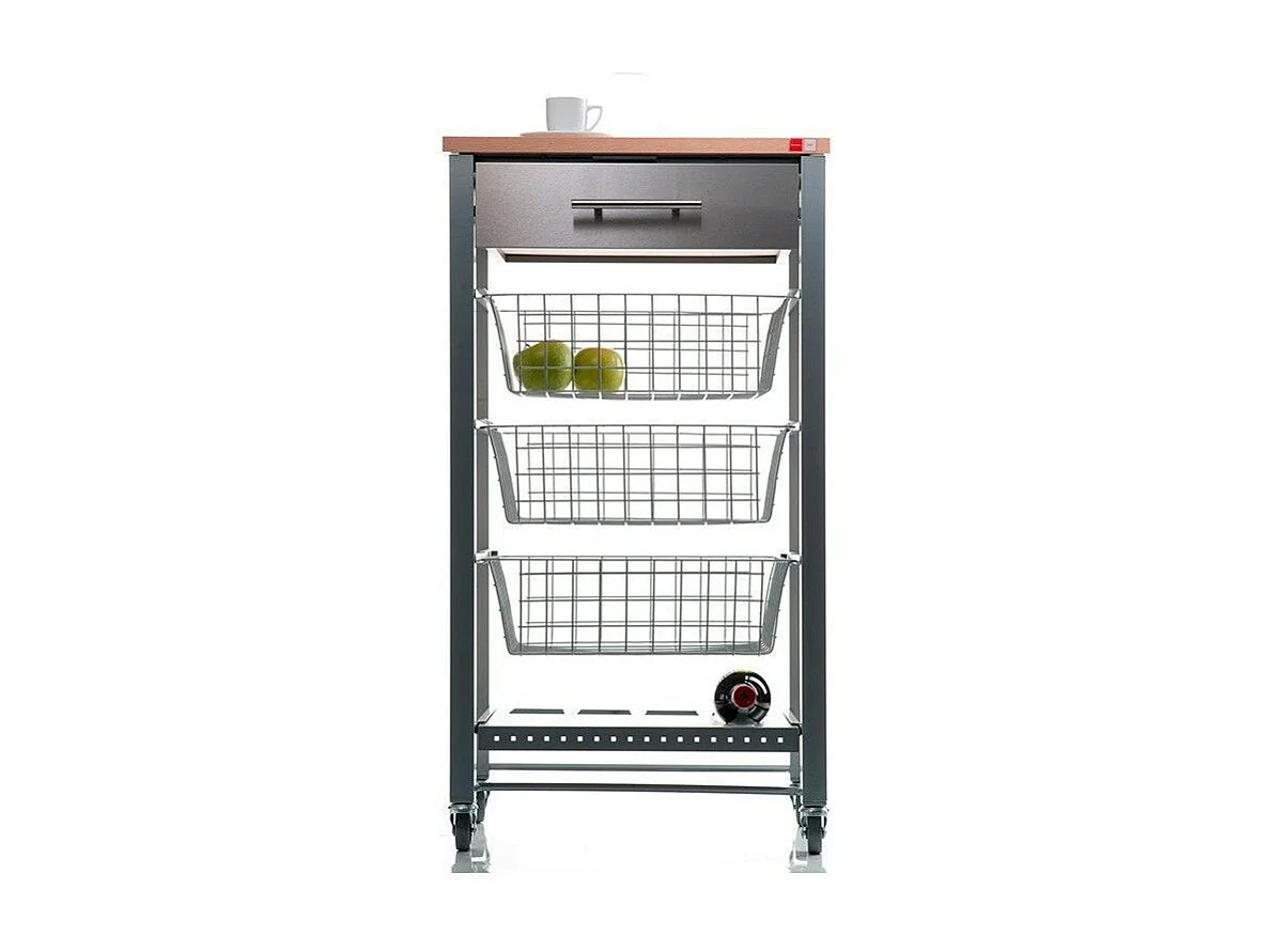 Desserte de cuisine, chariot de cuisine - Gris, Inox, Hêtre - 88,5*48*33cm. - APRIL