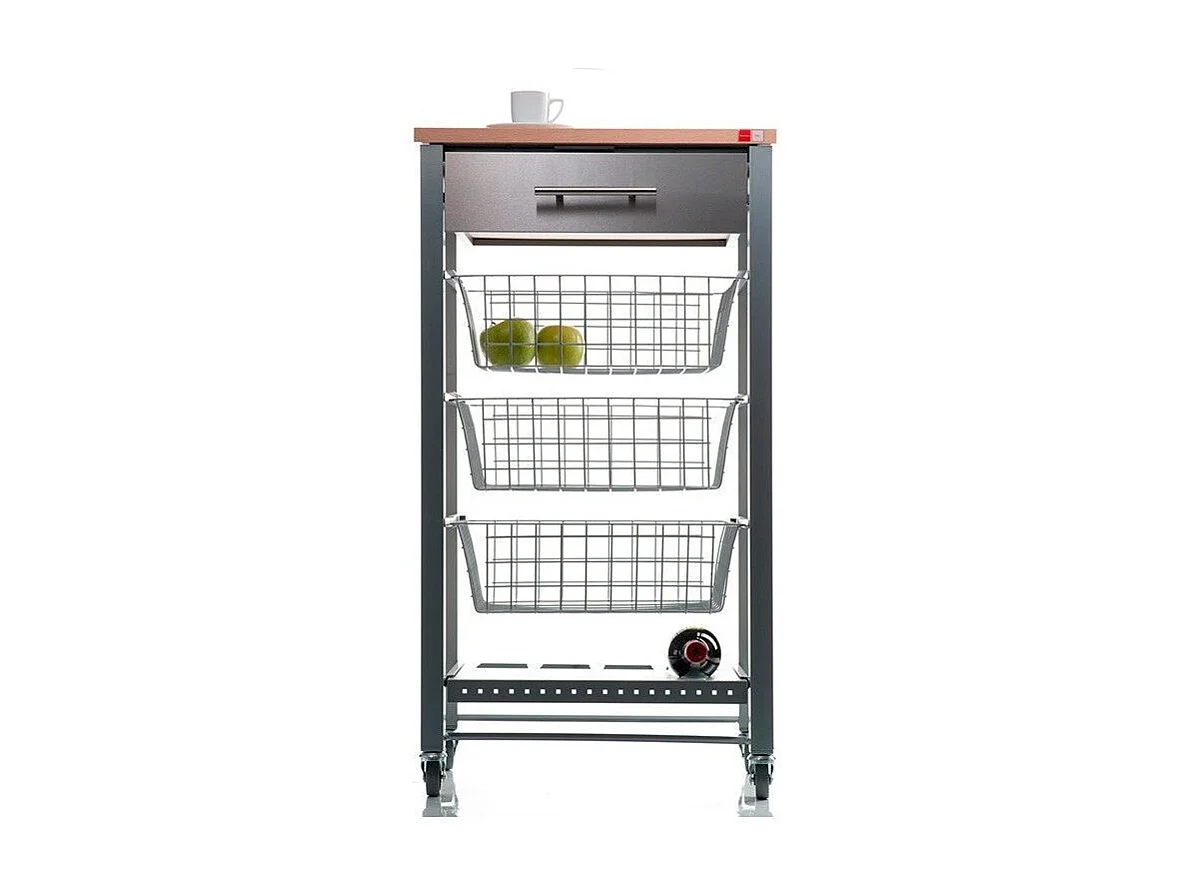 Desserte de cuisine, chariot de cuisine - Gris, Inox, Hêtre - 88,5*48*33cm. - APRIL