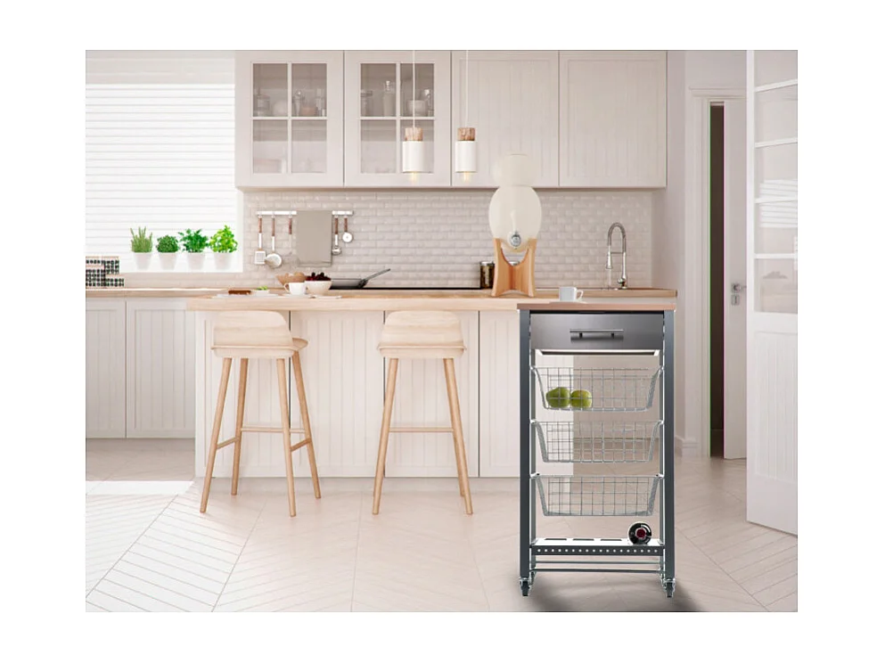 Desserte de cuisine, chariot de cuisine - Gris, Inox, Hêtre - 88,5*48*33cm. - APRIL