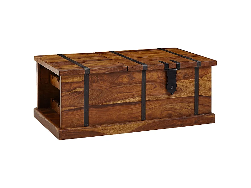 Table Basse  100X60X40 Cm Table Coffre En Bois De Sesham Massif Avec Porte-Bouteilles |