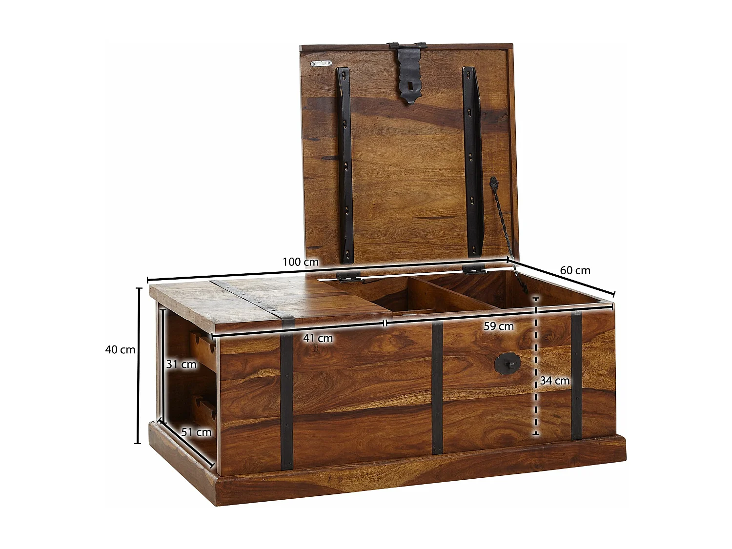 salontafel 100x60x40 cm massief sheeshamhouten kisttafel met wijnrek | Design salontafel met opbergruimte | Salontafel salontafel modern | houten tafel woonkamer