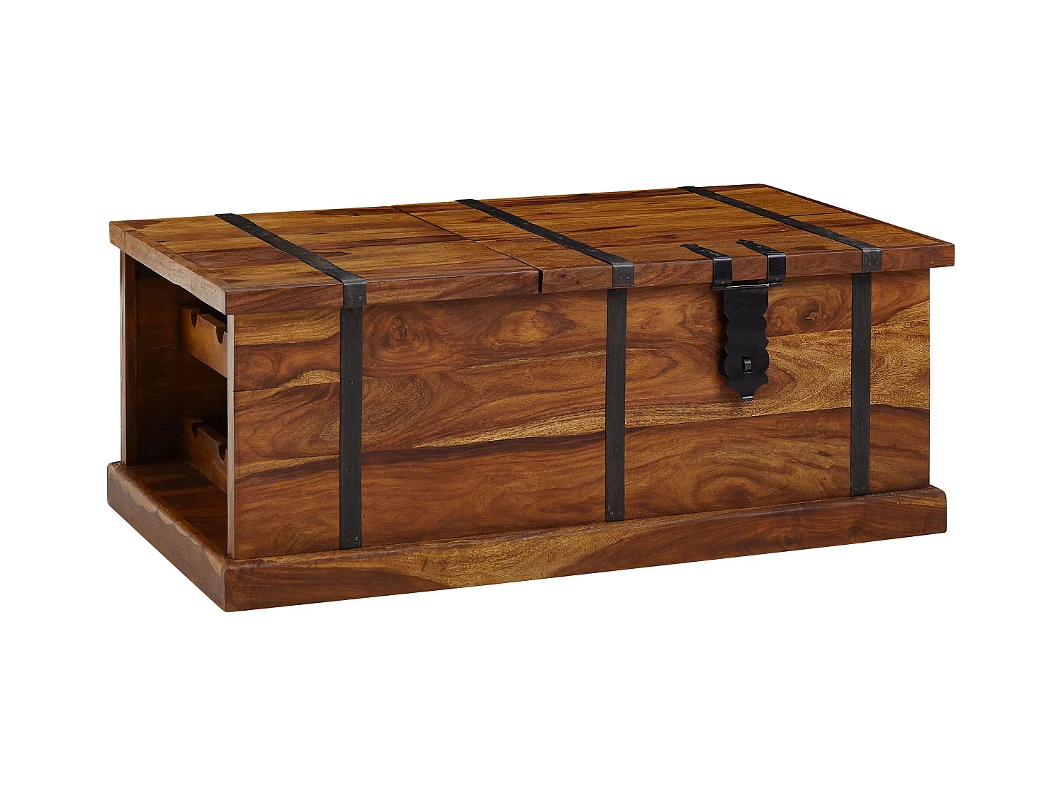 Table Basse  100X60X40 Cm Table Coffre En Bois De Sesham Massif Avec Porte-Bouteilles |