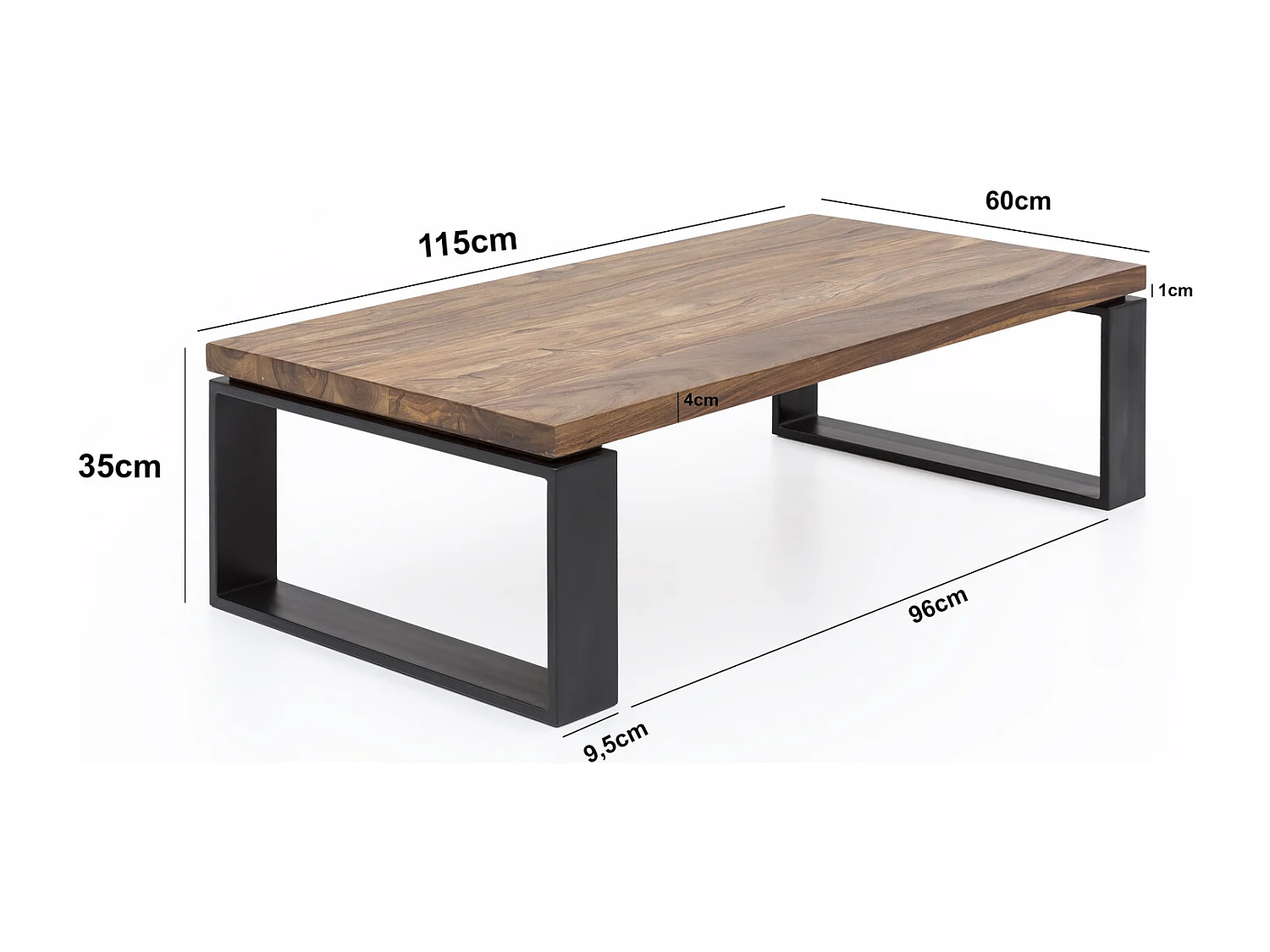 Table Basse  Wl5.650 En Bois De Sheesham  Basse En Bois Massif Solide Avec Structure En Métal