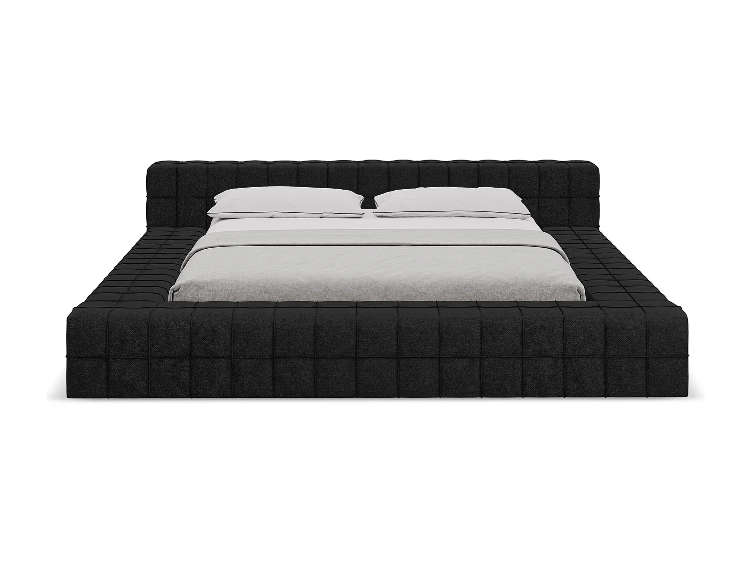 Cama estofada 140x200 cm em tecido chenille - preto - AKELA