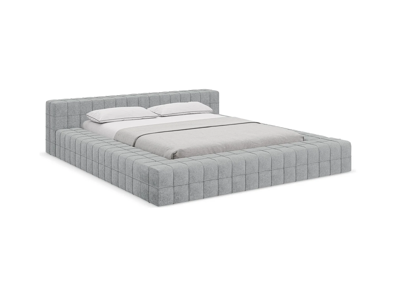 Lit capitonné en tissu bouclette 140 x 200 - argent - AKELA