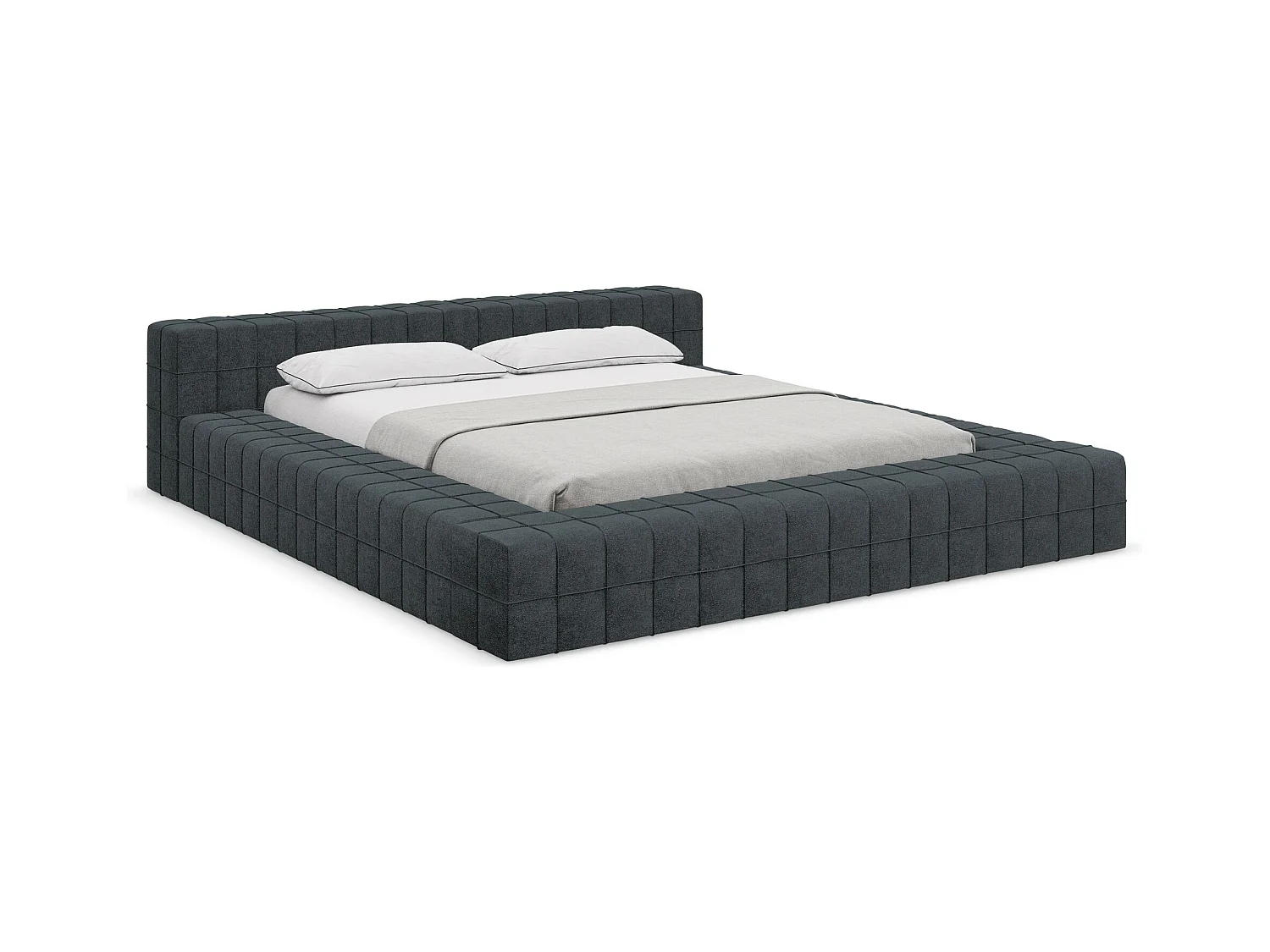Lit capitonné en tissu bouclette 160 x 200 - acier - AKELA