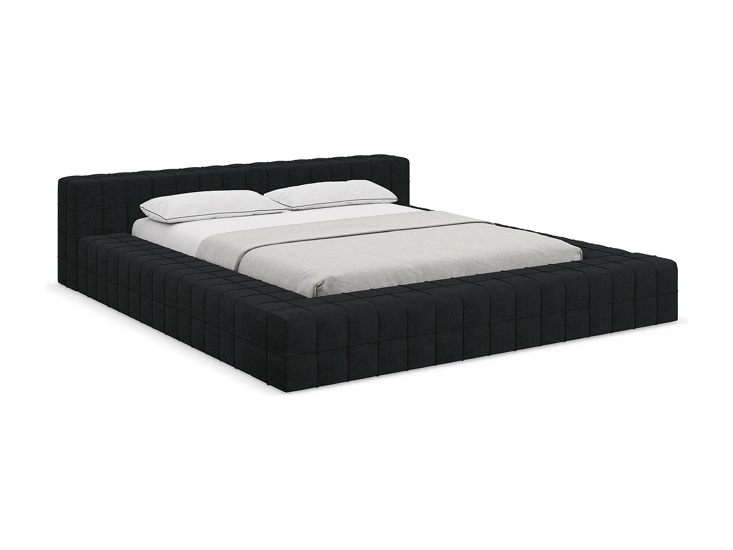Cama estofada 160x200 cm em tecido bouclé - preto - AKELA