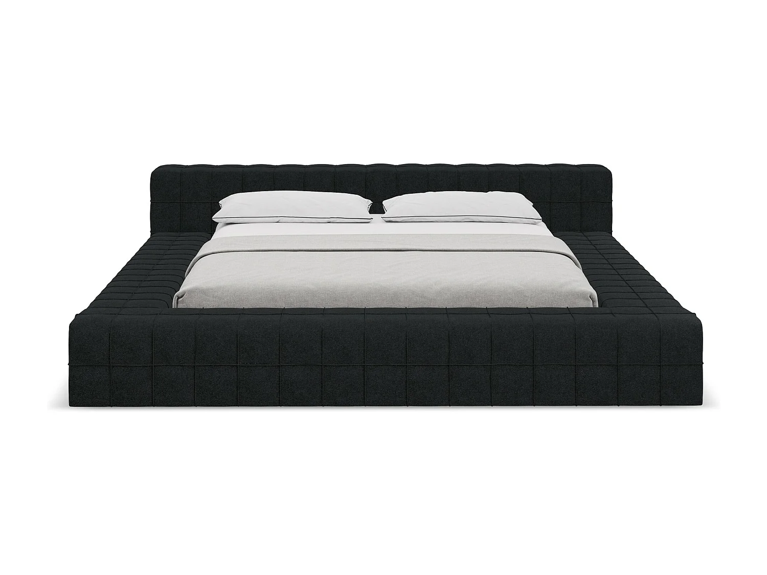 Cama estofada 160x200 cm em tecido bouclé - preto - AKELA