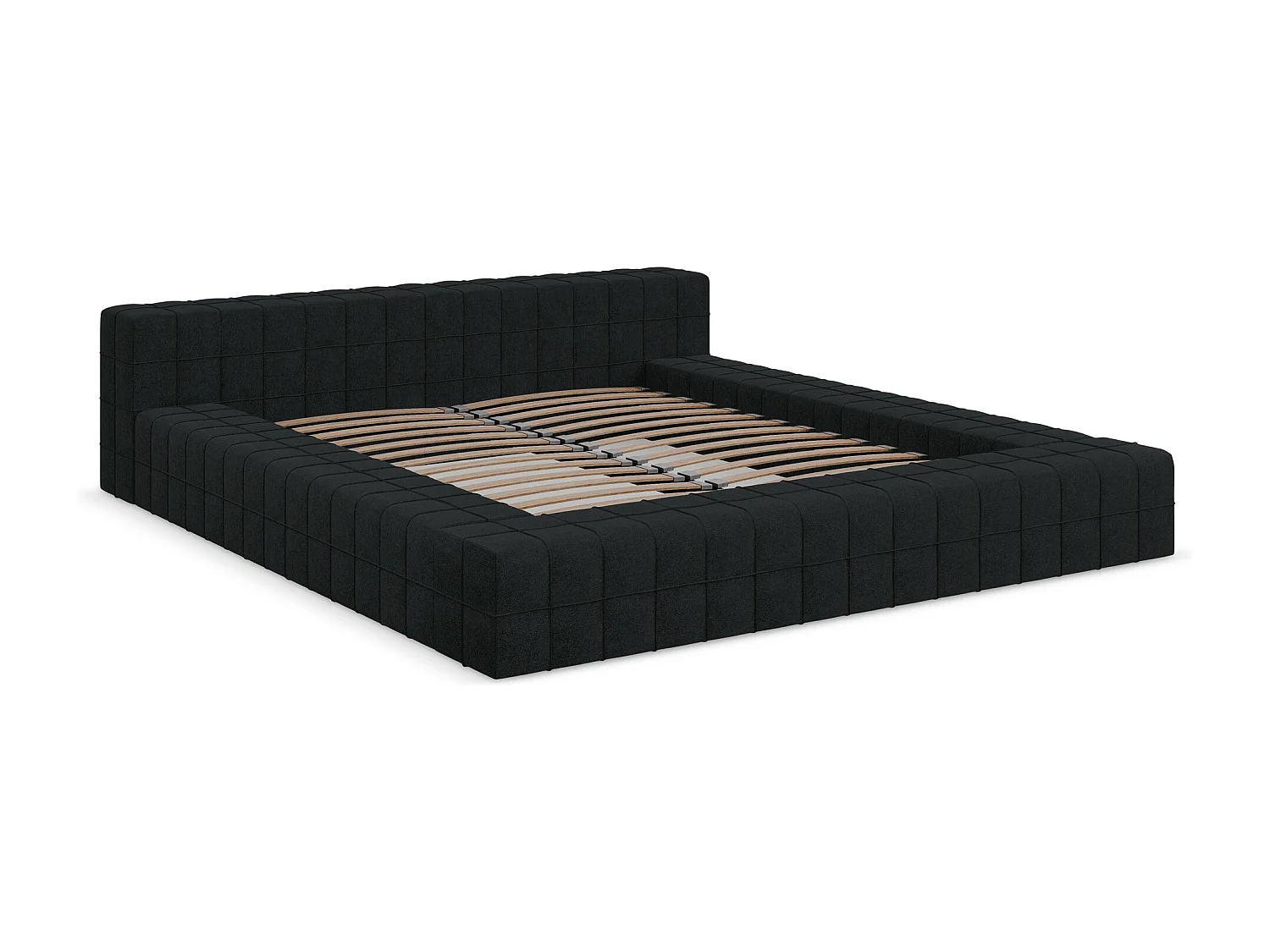 Cama estofada 160x200 cm em tecido bouclé - preto - AKELA