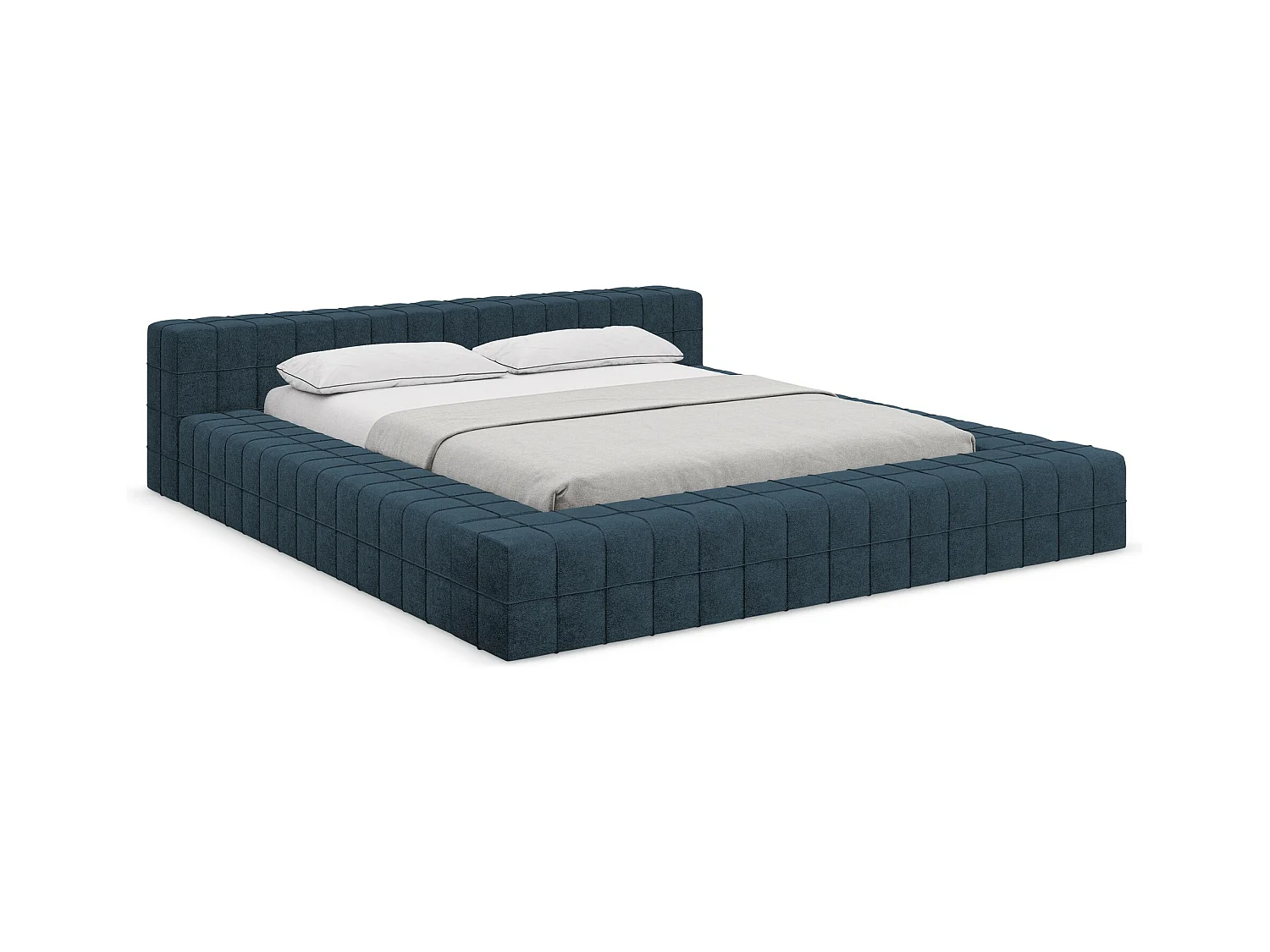 Lit capitonné en tissu bouclette 160 x 200 - bleu royal - AKELA