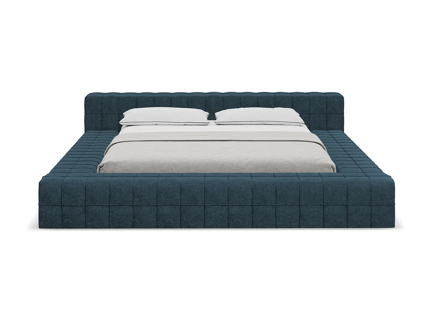 Lit capitonné en tissu bouclette 160 x 200 - bleu royal - AKELA